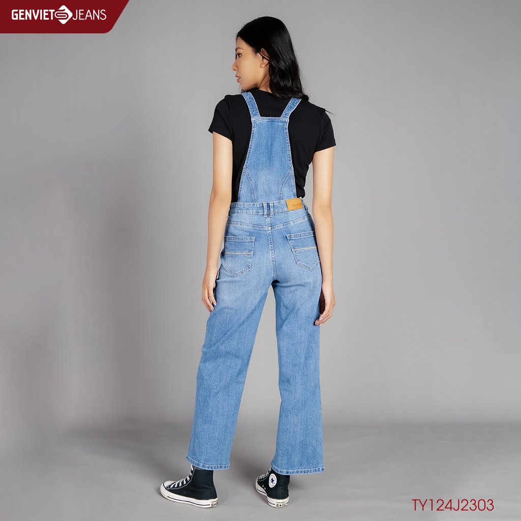 Quần Yếm Jeans Nữ Genviet Dáng Dài Xuông Ống Rộng Chất Bò Mềm Mát Cao Cấp Hiện Đại TY124J2303