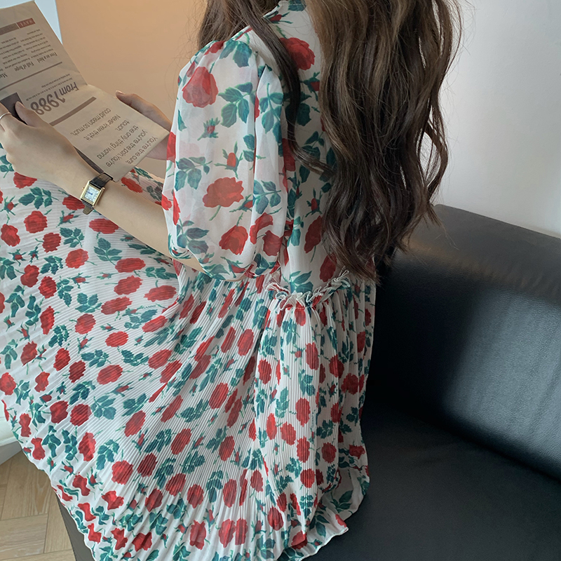 Đầm Hoa Tay Phồng Ngắn Xếp Ly Lưng Cao Thời Trang Hàn Quốc 176826 | BigBuy360 - bigbuy360.vn