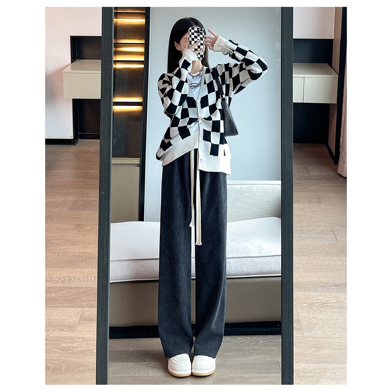 Quần ống rộng Lưng Cao Màu Đen Phong Cách retro Mỹ Thời Trang Cho Nữ