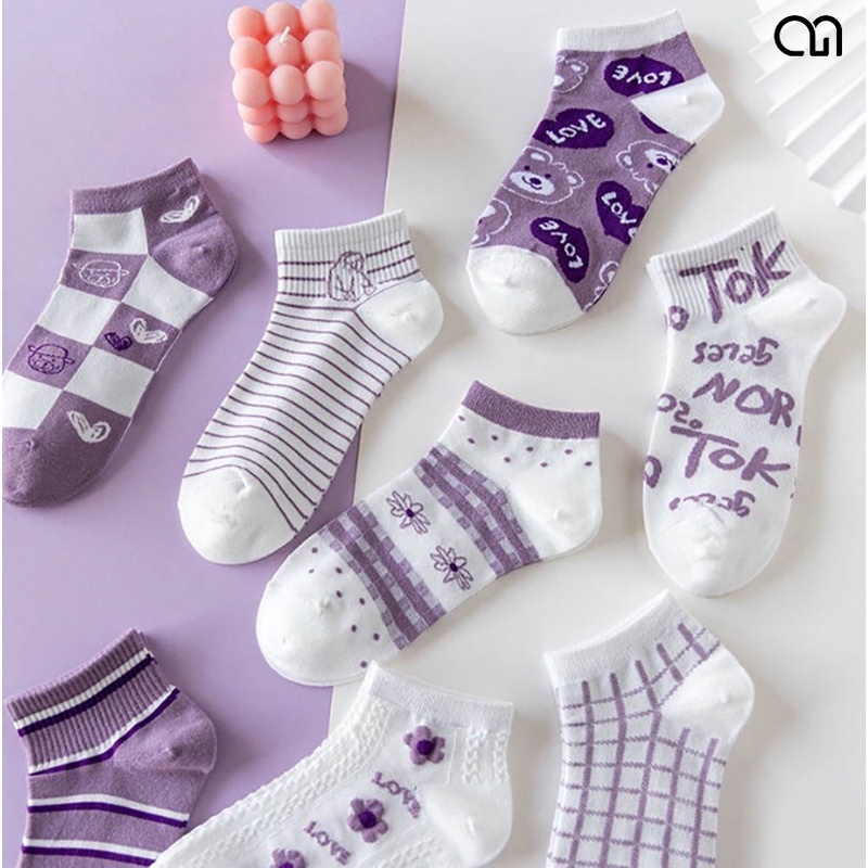 Vớ Nữ Màu Tím Cổ Ngắn - Tất Vớ Nữ Dễ Thương Thời Trang Hàn Quốc