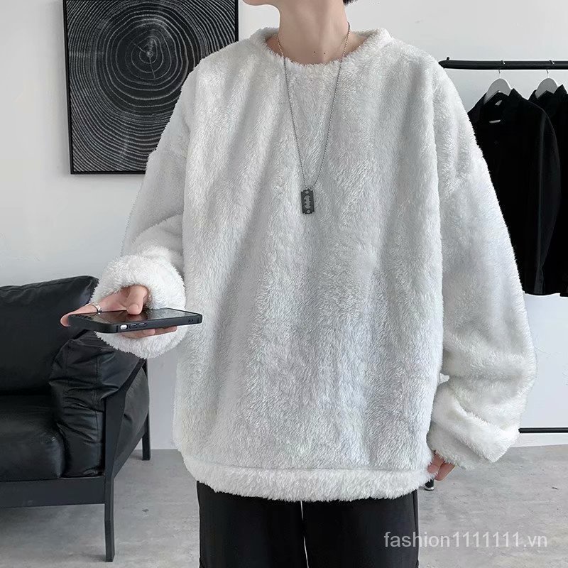Áo sweater lông cừu cổ tròn dáng rộng thời trang Hàn Quốc cho nam