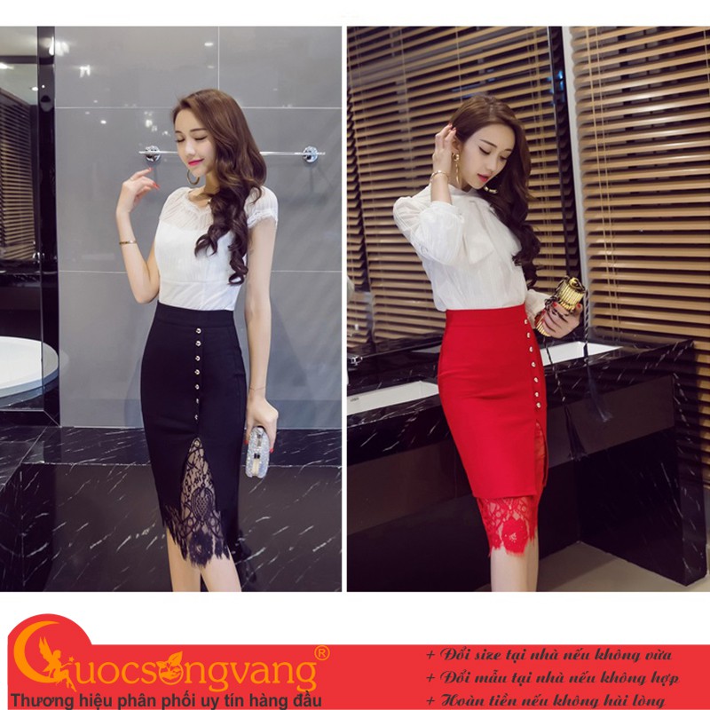 Chân váy công sở big size chân váy phối ren co giãn 4 chiều GLV162 Cuocsongvang