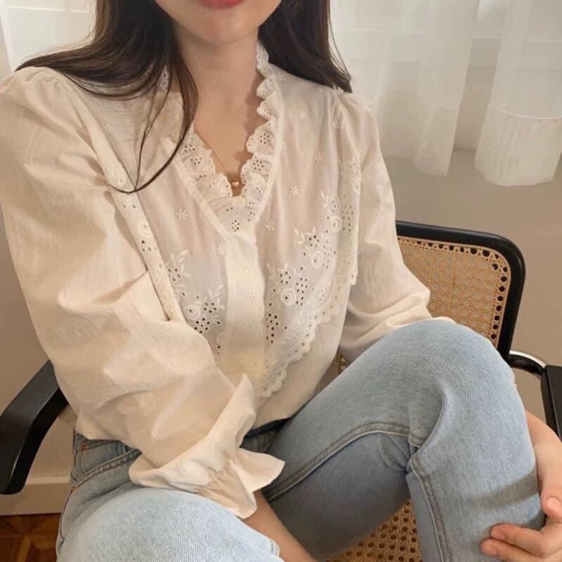 Áo sm trắng thêu