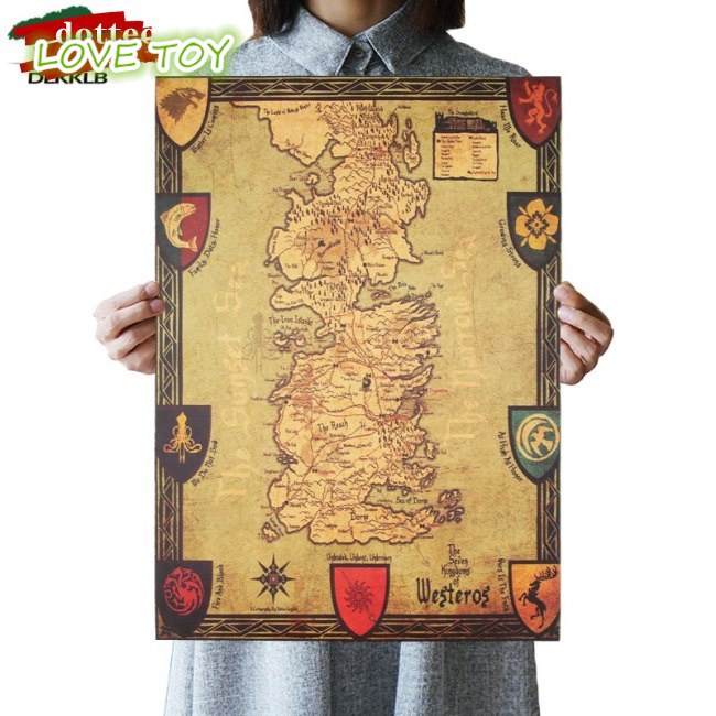 Nkodok DLKKLB Giấy Dán Tường Trang Trí Hình Bản Đồ Phim Game of Thrones Westeros Cổ Điển Trang Trí Quán Cà Phê