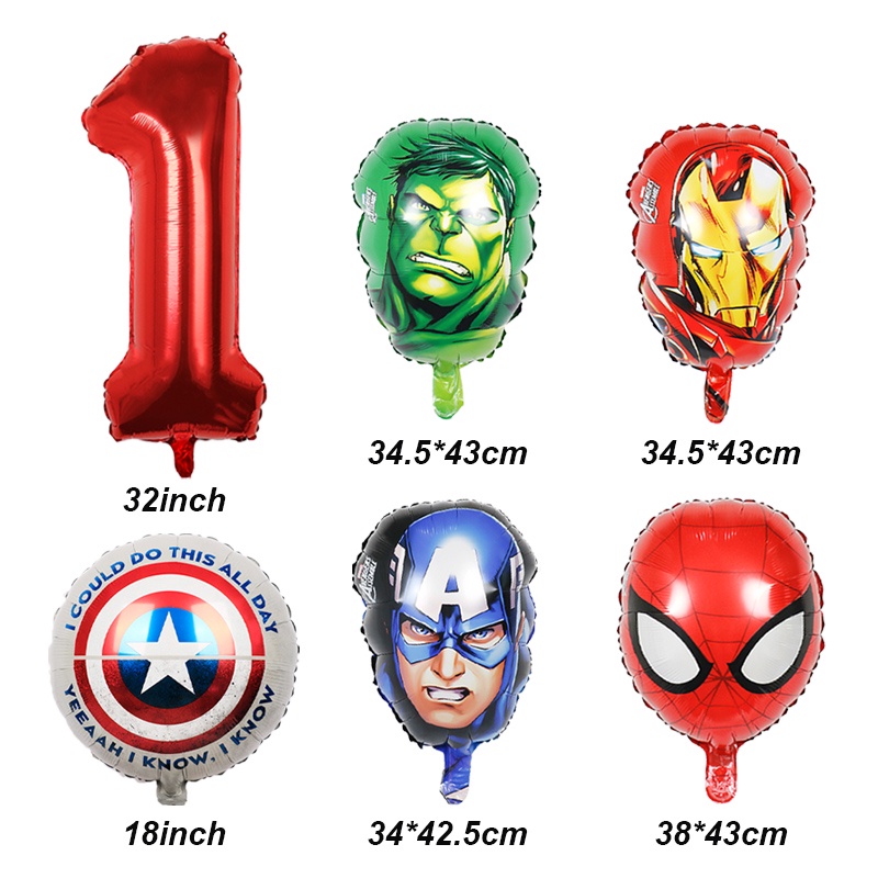 Set 6 Bong Bóng Lá Nhôm Hình Siêu Anh Hùng Marvel Avengers Trang Trí Tiệc Sinh Nhật Cho Bé