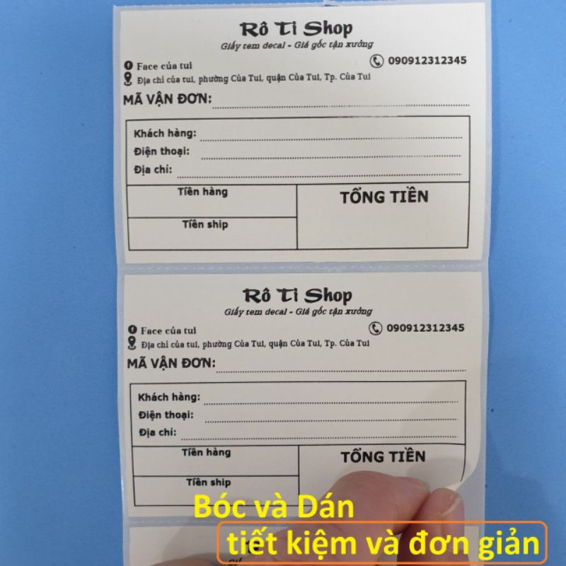 50 Tem hóa đơn in sẵn thông tin của shop kích thước 10x7cm