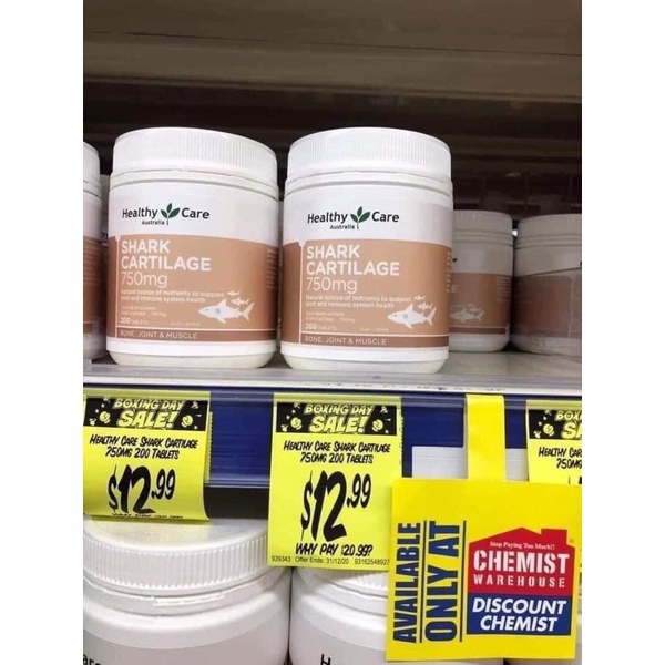 Viên uống sụn cá mập Healthy Care Shark Cartilage 750mg 200 viên Úc