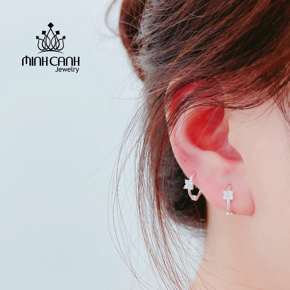 Bông Tai Bạc Khóa Tròn 4 Lá Minh Canh Jewelry