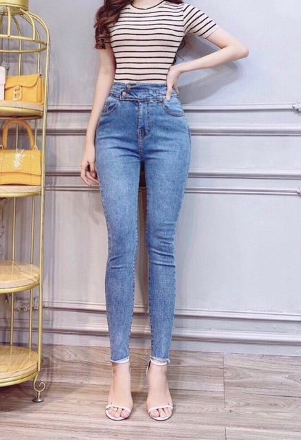 [Size 32-36] Quần Dài Jeans Lưng Siêu Cao - 2 Nút / Tôn Dáng Ôm Gọn Eo Bụng / Co Giãn Mạnh