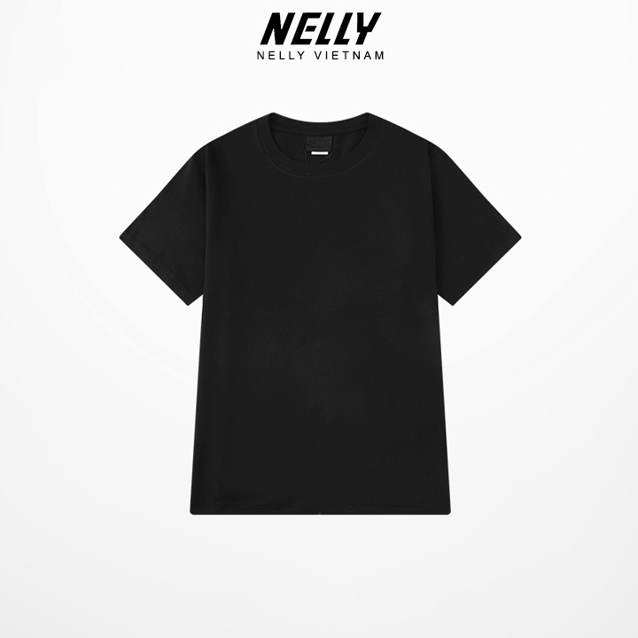 Áo thun tay lỡ NELLY cotton 4 chiều dáng unisex đen trơn mã N0049