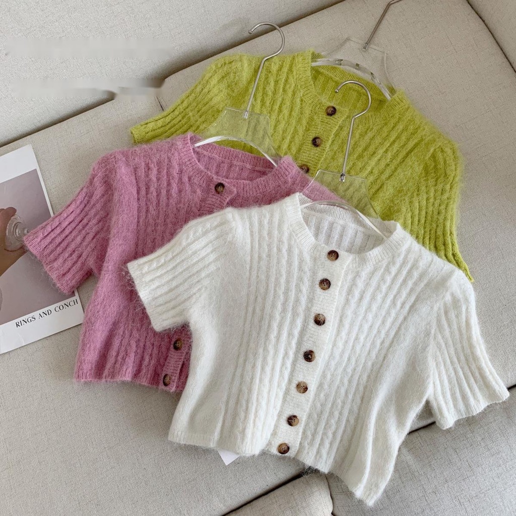 Áo cardigan Dệt Kim Tay Ngắn Mềm Mại Phong Cách Hàn Quốc Dành Cho Nữ