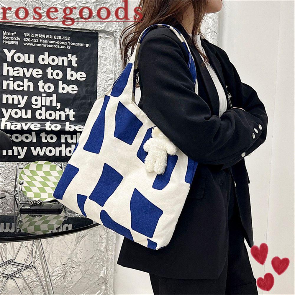 Túi Tote Đeo Vai Vải Canvas Cỡ Lớn In Họa Tiết Hình Học Dễ Thương Cho Nữ
