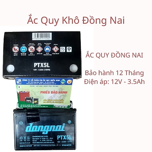 Ắc quy khô xe máy ĐÔNG NAI 12V - 3,5 Ah PTX5L dùng cho wave RS, RSV, 100S, RSX,110 RS, AirBlade 110,Lead, Exciter