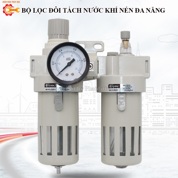 Bộ Lọc Tách Nước Kèm Van Điều Áp Khí Nén-Đầu Lọc Đơn,Đôi Tách Tạp Chất Khí Nén Kèm Bình Châm Dầu Bảo Dưỡng
