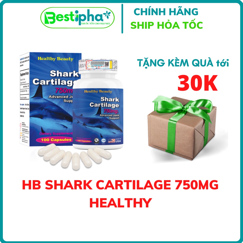 HB Shark Cartilage 750mg Healthy sụn cá mập hỗ trợ bổ xương khớp Hộp 100 viên