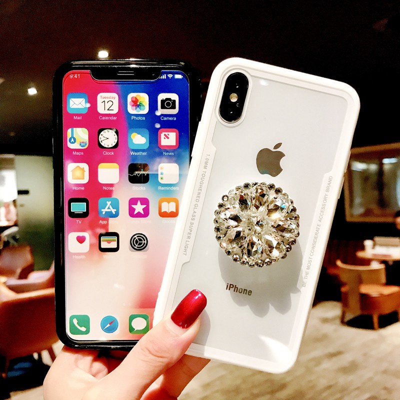 Ốp lưng có giá đỡ đính kim cương giả độc đáo cho iPhone 8 7 6 6S Plus X XR Max 11 Pro Max SE 2020