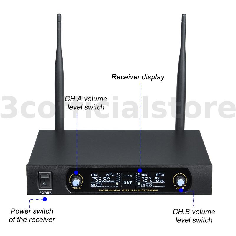 Bộ Micro Không Dây Cầm Tay 2 Kênh 110-240V UHF Kèm Thiết Bị Thu Tín Hiệu