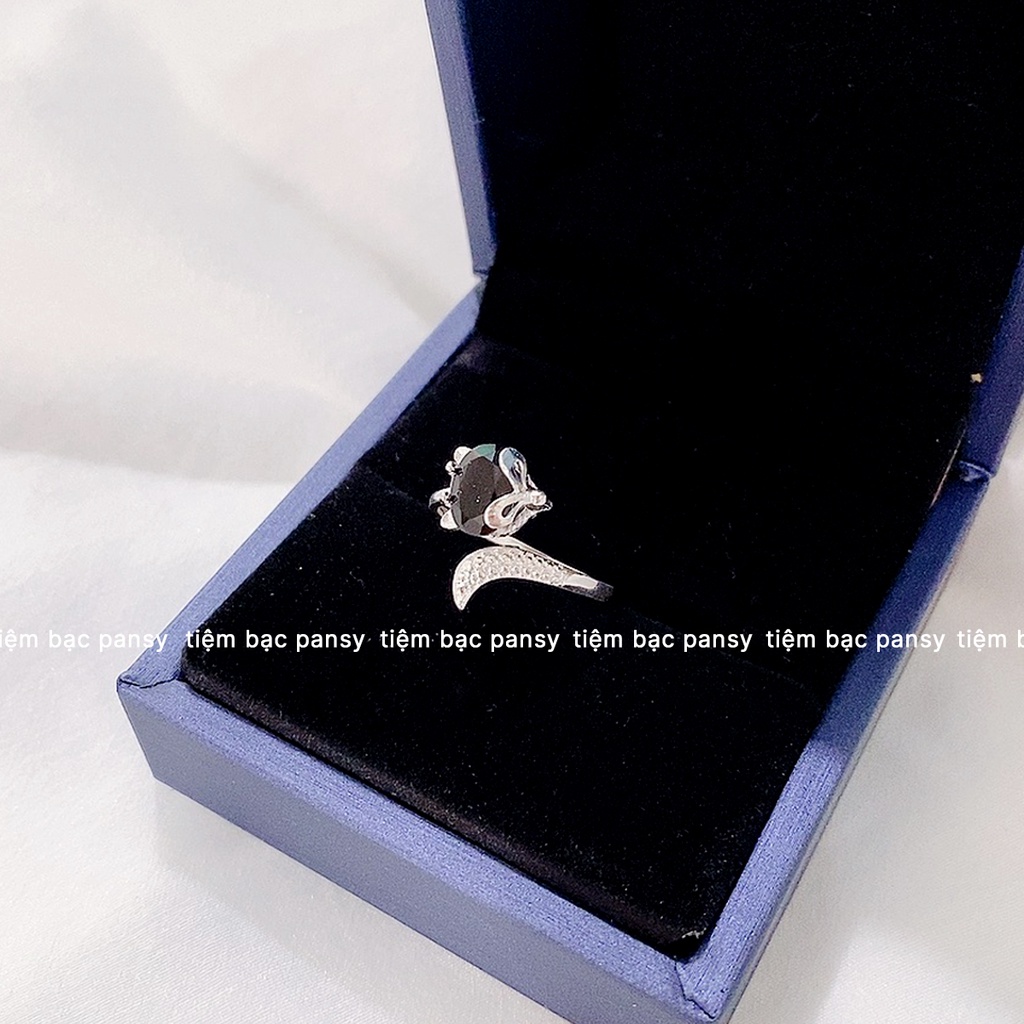 Nhẫn hồ ly bạc nữ PANSY thiết kế hở freesize, nhẫn nữ bạc ta 925 đính đá cao cấp