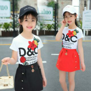 Set đầm áo phông thêu hoa