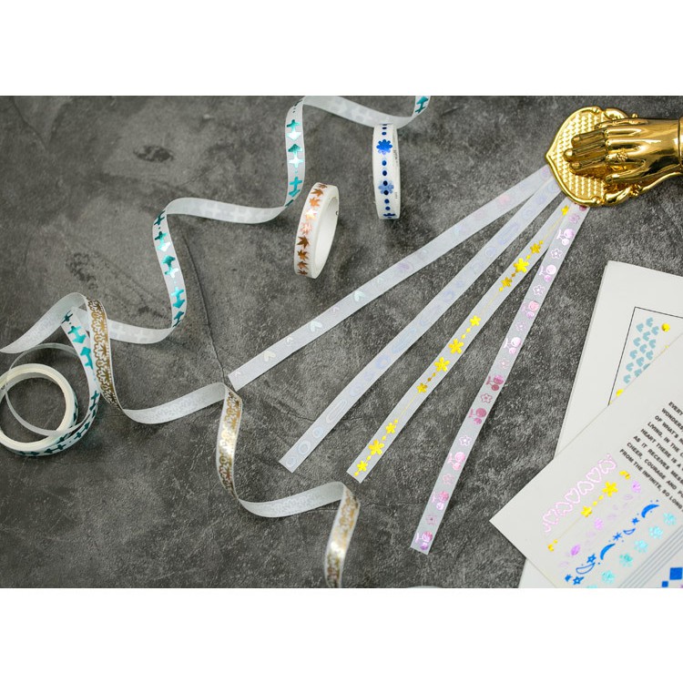 Set 10 cuộn băng dính washi tape ánh nhũ trang trí planner WST214
