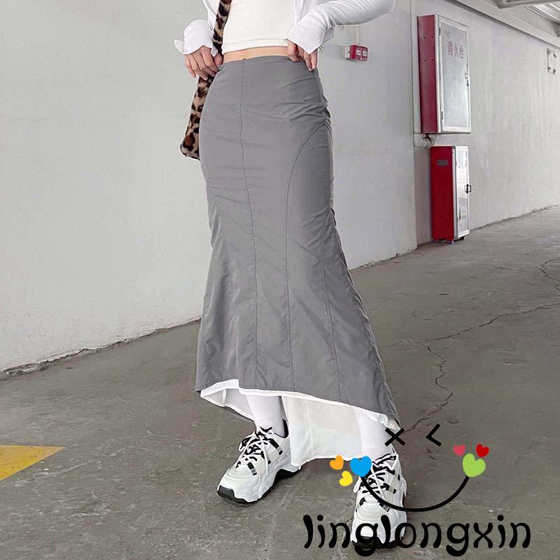 Chân Váy Xòe Dài Phong Cách Harajuku Vintage 90s Linglongxi2-Y2K