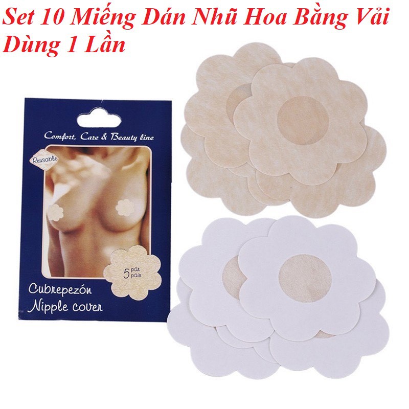 [Set 10 Cái] Miếng Dán Ngực Dùng 1 Lần, Miếng Dán Nhũ Hoa Bằng Vải mềm mại màu da giống thật không lộ