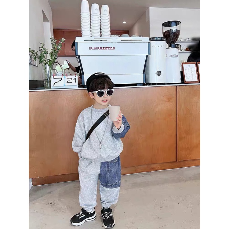 Bộ bé trai da cá phối jean phong cách XHN1045