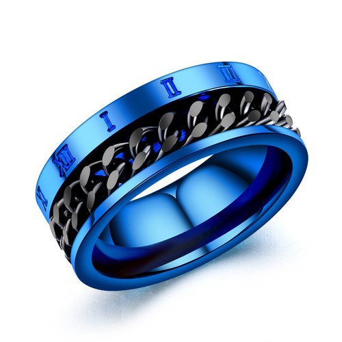 Nhẫn Nam Dây Xích Khắc Số La Mã Titan Ko Đen TT 3041