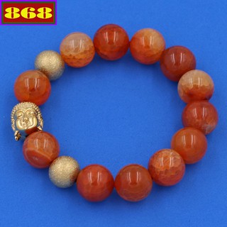 Vòng tay phong thủy Như lai inox vàng - Chuỗi đá 14 ly VVRCNLVHB14 - Chuỗi tay Size lớn