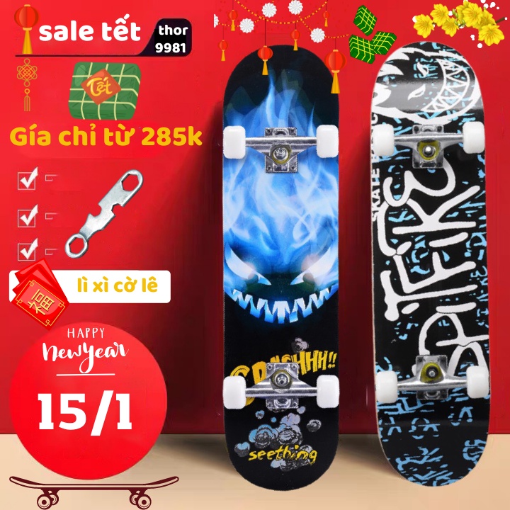 Ván Trượt Thể Thao Skateboard Mặt Nhám Cao Cấp Gỗ Phong Ép 7 Lớp