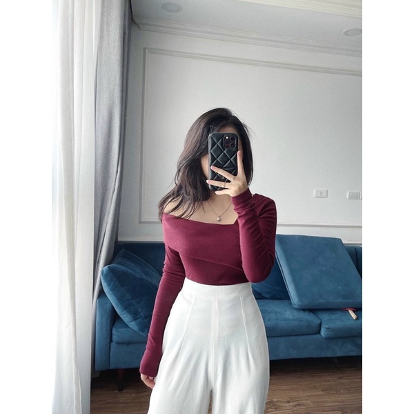 Áo thun lệch vai tay dài nữÁo thun body lệch vaifree ship