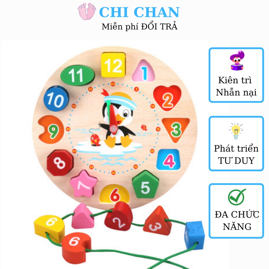 Đồ chơi gỗ giáo dục xâu dây giúp bé học đếm nhận biết màu sắc giáo dục montessori Chi chan