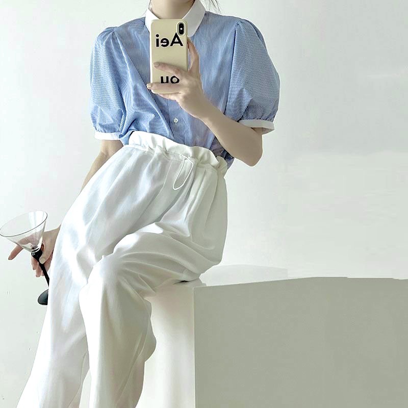 Áo sọc cổ sen phối sang trọng