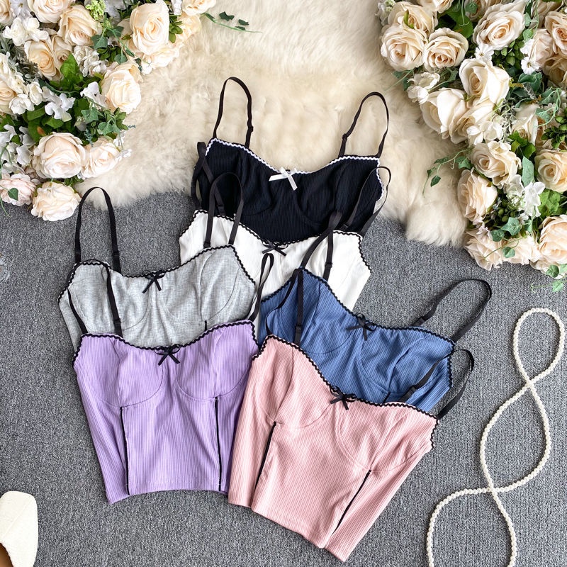 Áo dệt kim hai dây dáng ôm màu sắc gợn sóng thời trang cho nữ