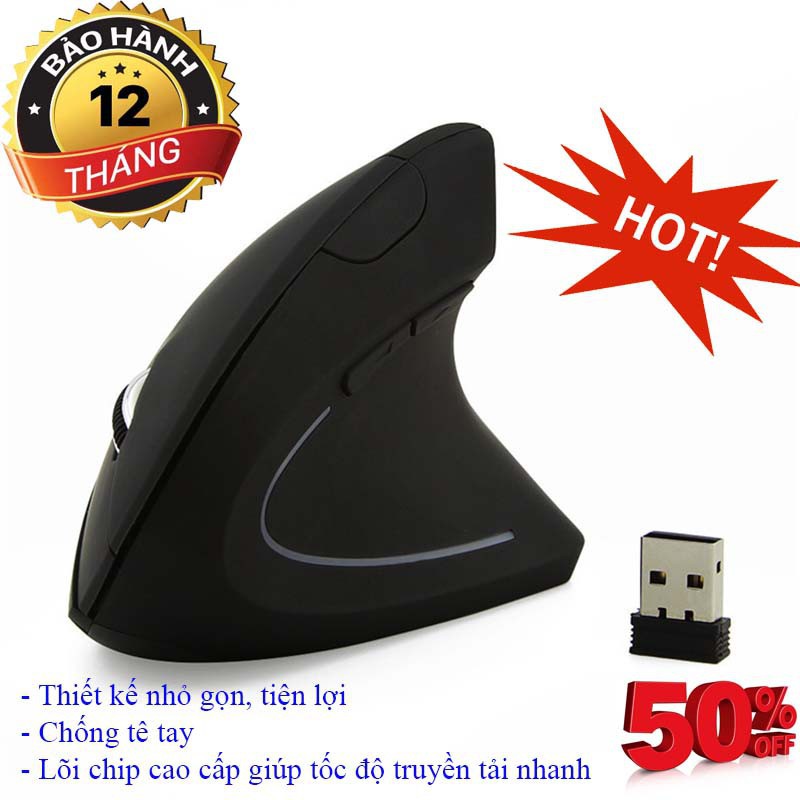 Chuột không dây Ergonomic Mouse (Đen) kiểu đứng chống mỏi Thế hệ mới nhất