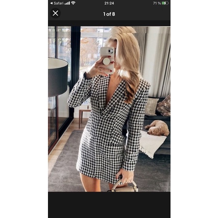 ZARA Đức - Đầm chính hãng auth new tag cao cấp có sẵn sale váy 2144/354 tweed dạ nỉ caro đen trắng blazer vest ngắn body