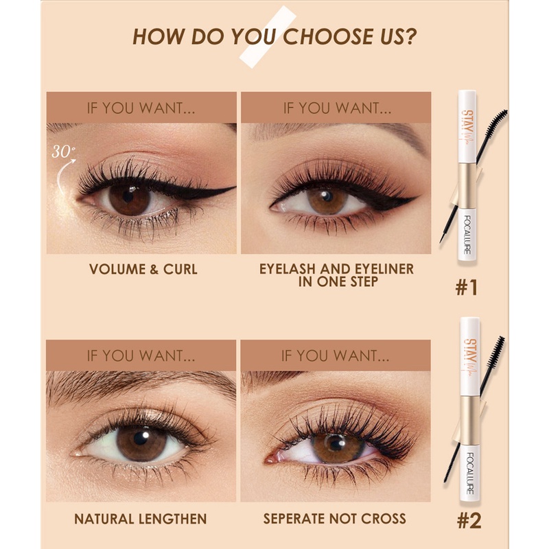 joyfeel mascara hai trong một chống nước không lem giúp uốn cong và kéo dài lông mi hiệu FOCALLURE
 | BigBuy360 - bigbuy360.vn