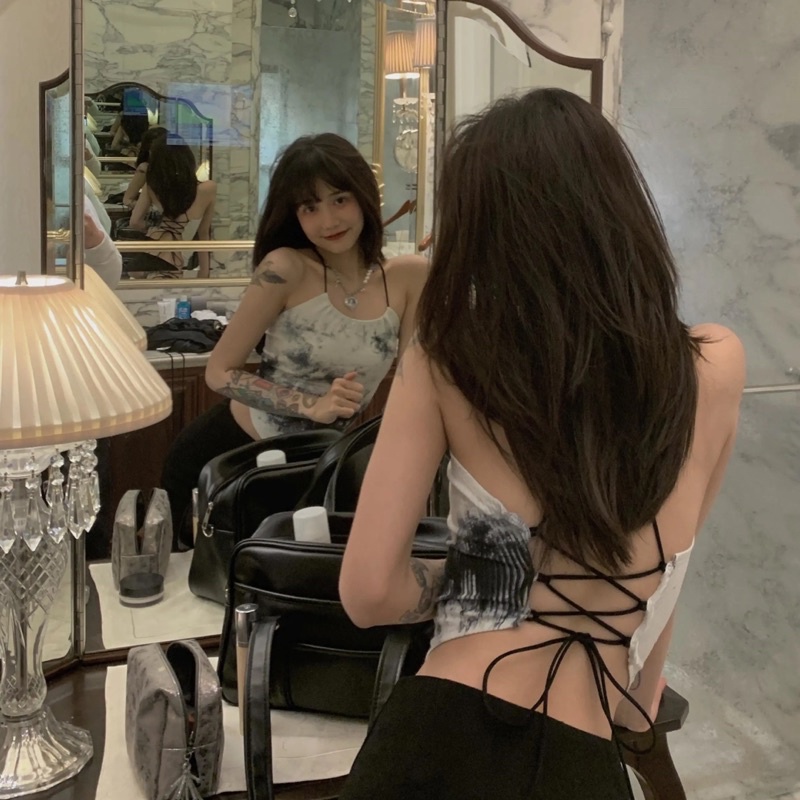 Áo yếm sexy dây buộc đan chéo lưng màu loang sexy order AYDC001