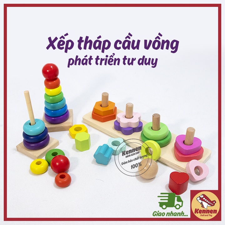 Xếp tháp cầu vồng giáo cụ montessori cho bé từ 1-3 tuổi