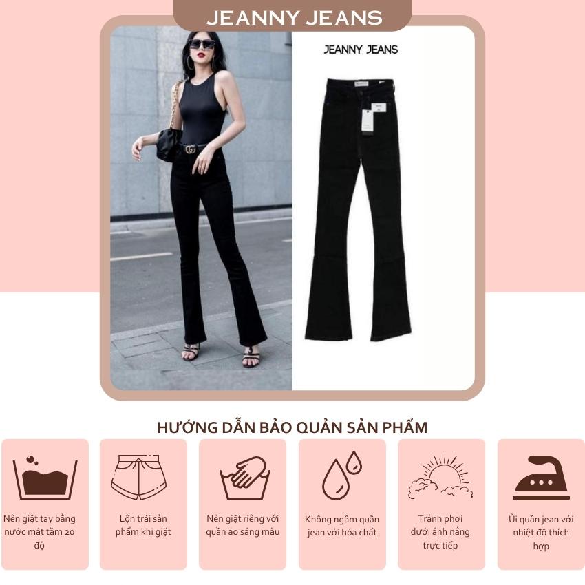 Quần jean ống loe Jeanny Jeans nữ đen trơn lưng cao dáng dài hàng VNXK 2906
