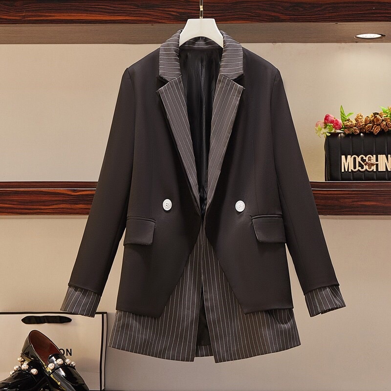 Áo khoác blazer nữ cá tính thiết kế Quảng Châu - Áo blazer đen kẻ thời trang