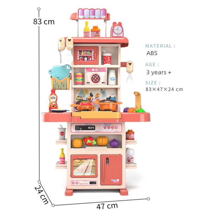 HDY 83cm Bộ đồ chơi nhà bếp cỡ lớn cao hiệu ứng âm thanh ánh sáng hơi nước thật cho bé