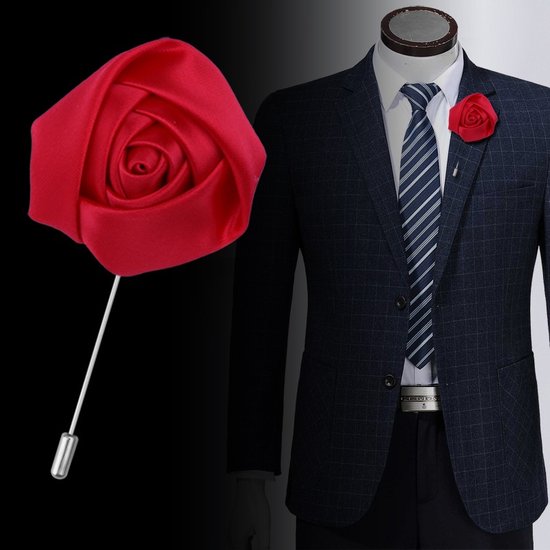 EFAN Trâm Cài Áo Hình Hoa Hồng / Trái Tim Bằng Vải Lụa Dài 5cm Kiểu Hàn Quốc Cổ Điển Dành Cho Bạn Nam