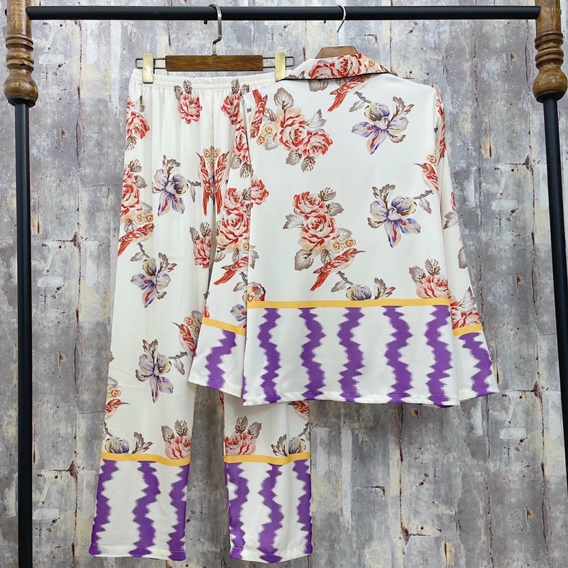 BỘ PIJAMA LỤA CAO CẤP MULISI HỒNG BUN GA RI