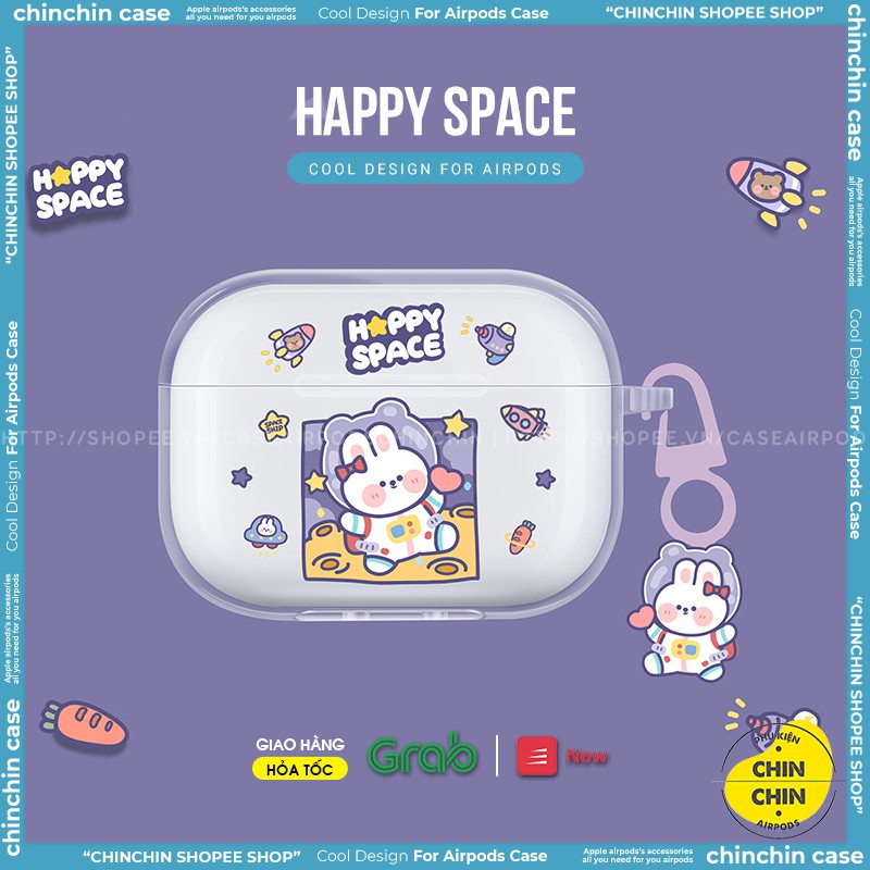 Case Airpod 1/2/Pro Nhựa Dẻo Trong Suốt Hình Happy Space Gấu Thỏ Vỏ Bọc Airpods Hoạt Hình Dễ Thương - Chinchin Case