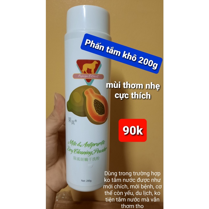 Phấn Tắm Khô Hương Đu Đủ Cho Thú Cưng 200g (Mùi Thơm Nhẹ)