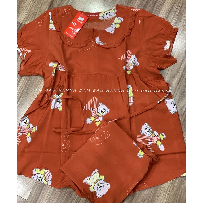 [SIZE 70-100KG] Đồ bộ bầu lửng bigsize cho bầu v1 120cm có lưng thun điều chỉnh, vải lụa mềm mát co dãn nhẹ thoáng mát