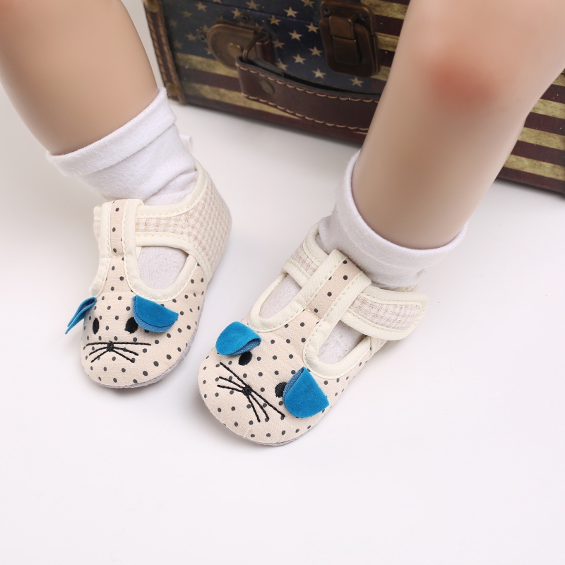 Giày Vải Cotton Chống Trượt In Hình Mặt Động Vật Hoạt Hình Dễ Thương Cho Bé Sơ Sinh