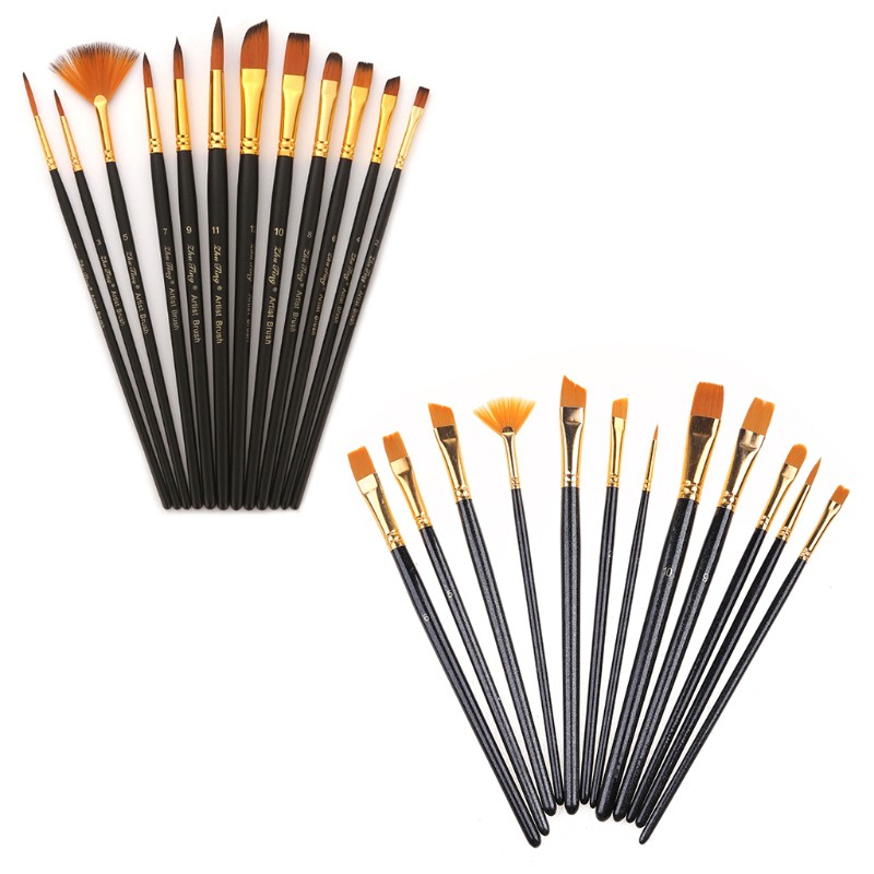 Set 12 Cọ Vẽ Tranh Màu Nước Cán Gỗ Chuyên Dụng Chất Lượng Tốt