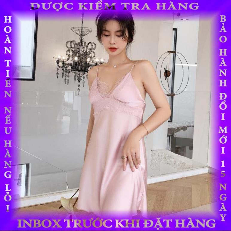 HISEXY Đầm Ngủ Lụa Satin Cao Cấp Mặc Nhà Có Mút Ngực Đủ Size Dưới 65Kg Ren 18cm MD04 chimse